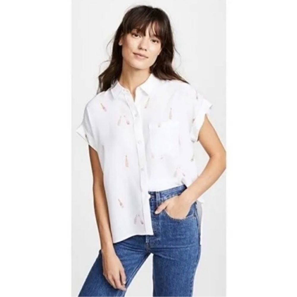 RAILS Whitney Rosè All Day Champagne Print Blouse Size medium